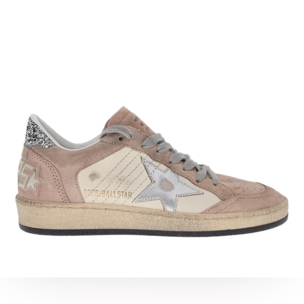 Golden Goose Ball Star Sneaker White, silver glitter, taupe suede NIB women